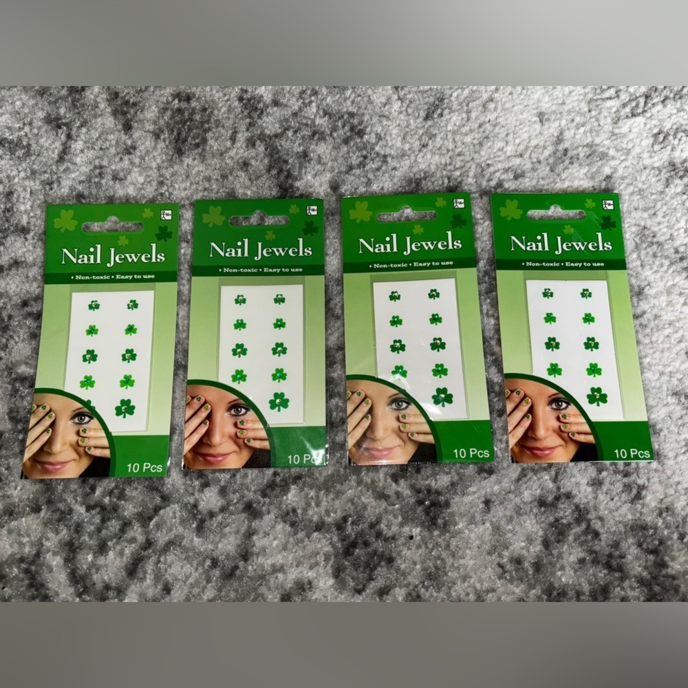 Shamrock Nail Jewels St. Patrick’s Day Green Clovers Bundle of 4 Packs (40 Pcs)